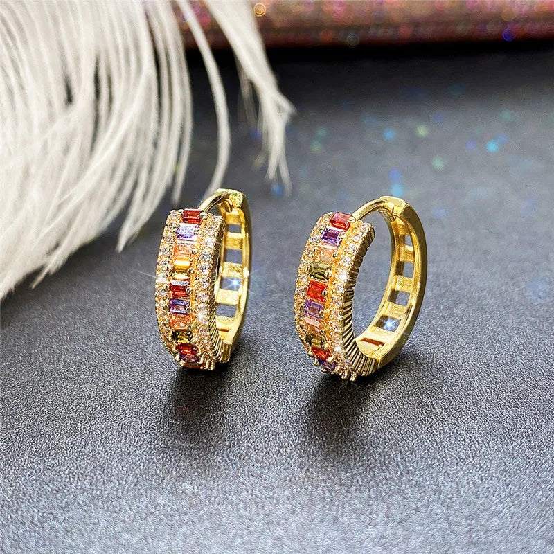 Pendientes de Aro de Oro 18K con Piedras Arcoíris